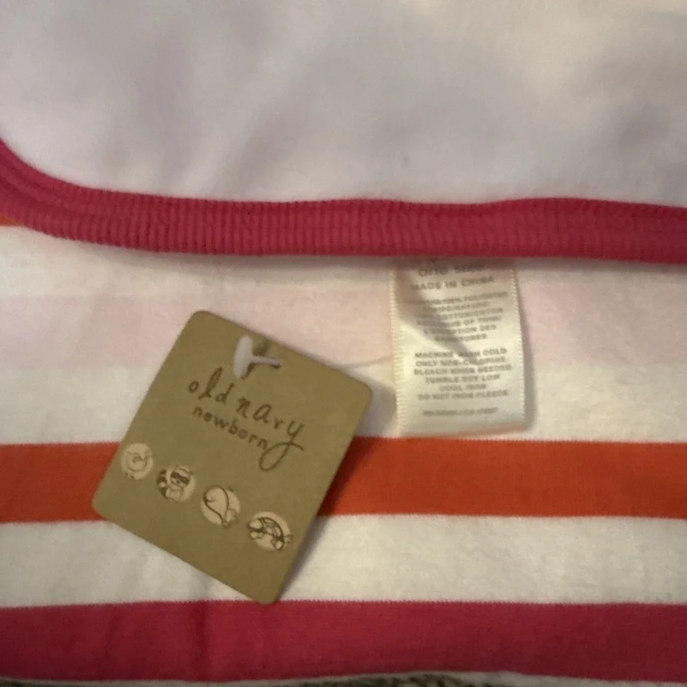 NWT Old Navy Pink White Orange Stripes Baby Blanket Security Lovey Fleece Cotton